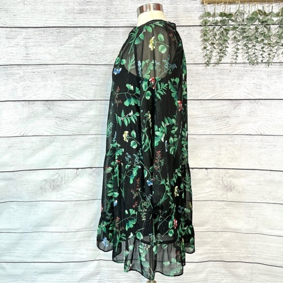 Banana Republic Sheer Botanical Boho Dress Black Floral Long Sleeve Size Small - Picture 9 of 10